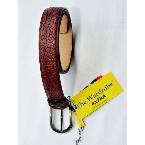 Men Crinkle Styled Leather Belt- Wine-mb-9628- Size: 130/52 Cm