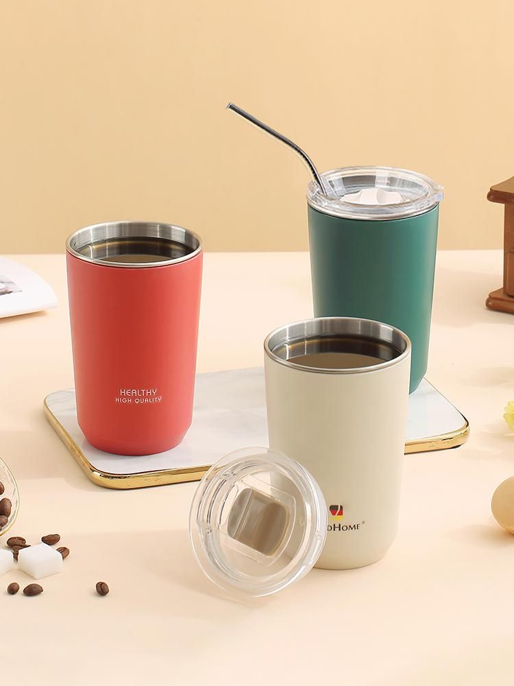 Portable Coffee Mug, 18/8 Stainless Steel Coffee Cup With Straw & Lid.