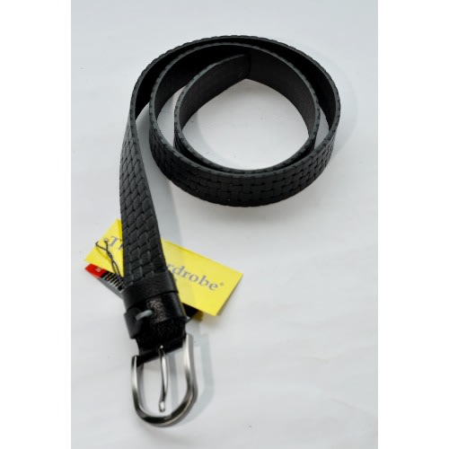 Pure Leather Men Matted Pattern Belt-Black -Size: 135/54
