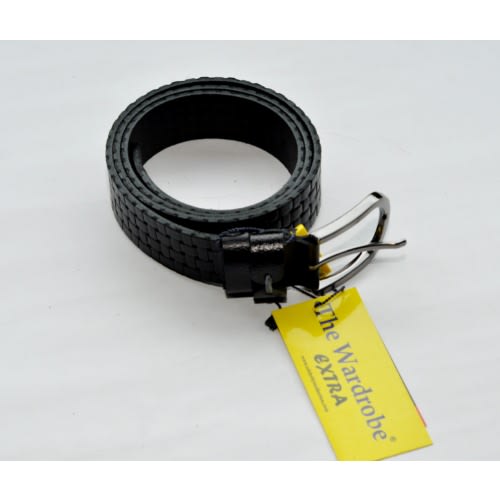 Pure Leather Men Matted Pattern Belt-Black -Size: 135/54