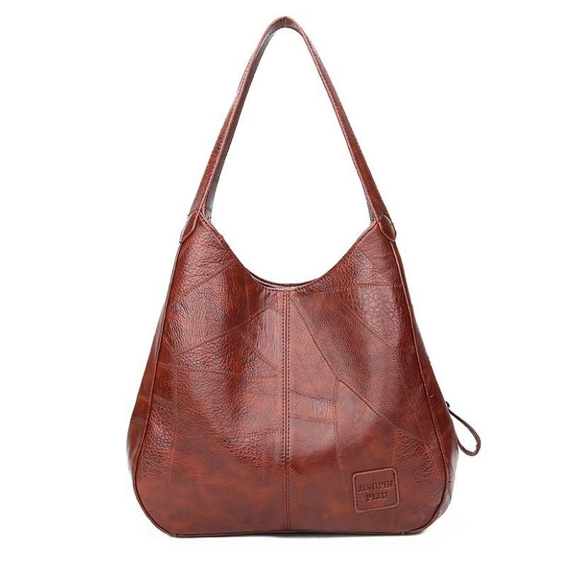 female bags 2021 retro soft leather shoulder tote bag tote bag stitching multi-compartment women's bag style one brown