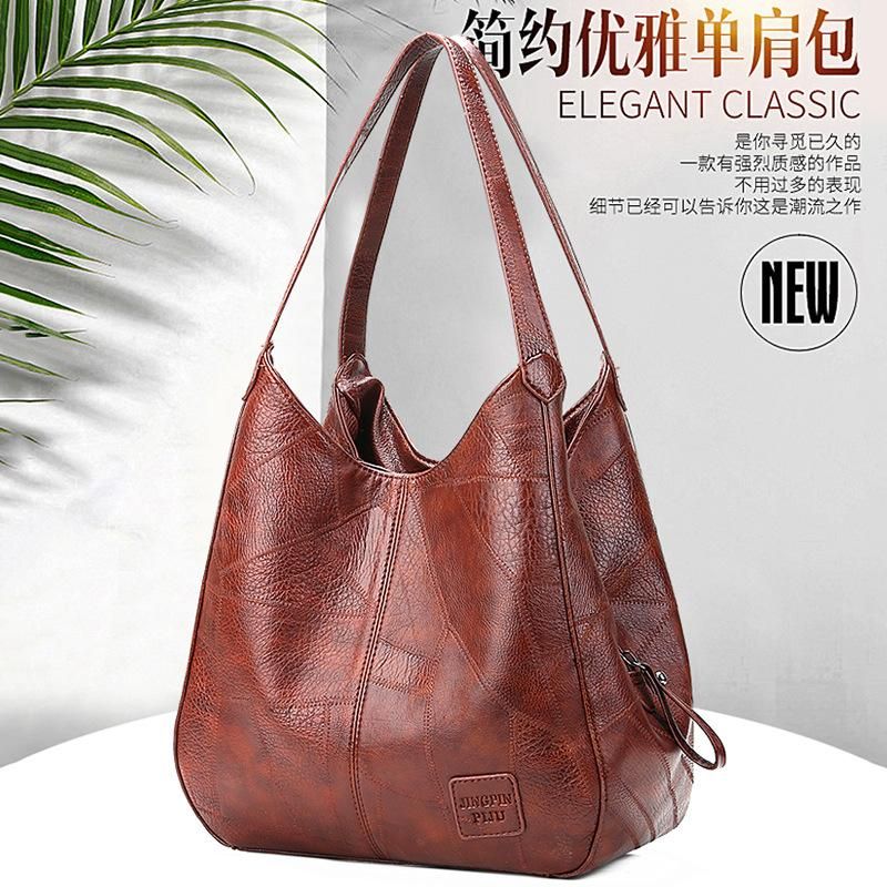female bags 2021 retro soft leather shoulder tote bag tote bag stitching multi-compartment women's bag style one brown
