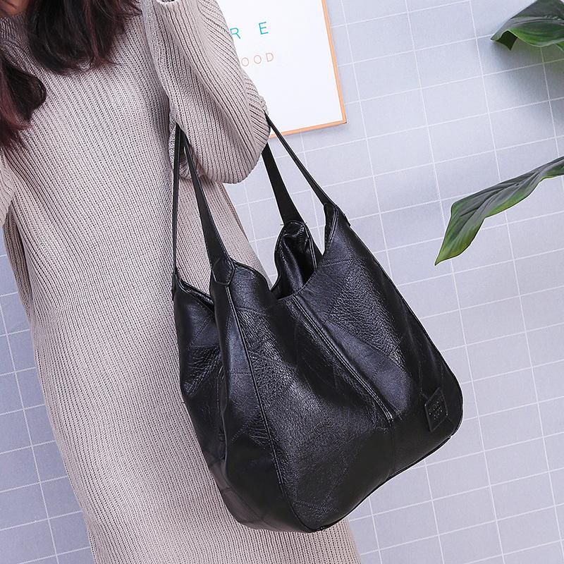 female bags 2021 retro soft leather shoulder tote bag tote bag stitching multi-compartment women's bag style one brown