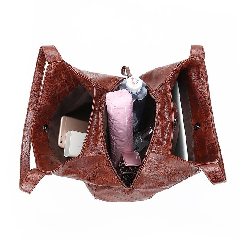 female bags 2021 retro soft leather shoulder tote bag tote bag stitching multi-compartment women's bag style one brown