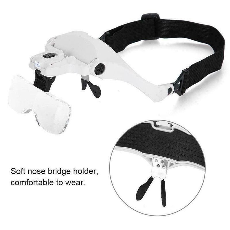 Headset Headband LED Head Light Magnifying Glass Loupe Adjustable With 1X, 1.5X, 2X, 2.5X, 3.5X Lens Magnifier Lamp Eyeglasses Eyewear Jewelry Repair Tools