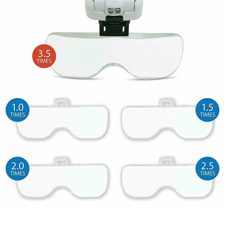 Headset Headband LED Head Light Magnifying Glass Loupe Adjustable With 1X, 1.5X, 2X, 2.5X, 3.5X Lens Magnifier Lamp Eyeglasses Eyewear Jewelry Repair Tools