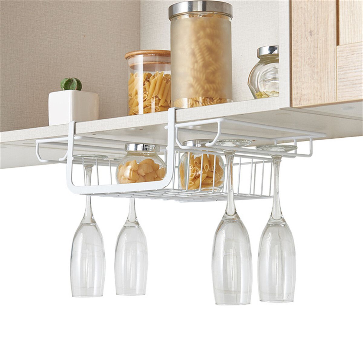 Hanging Glass Cup Holder Rack Goblet Stemware Home Bar Mug Storage Shelf