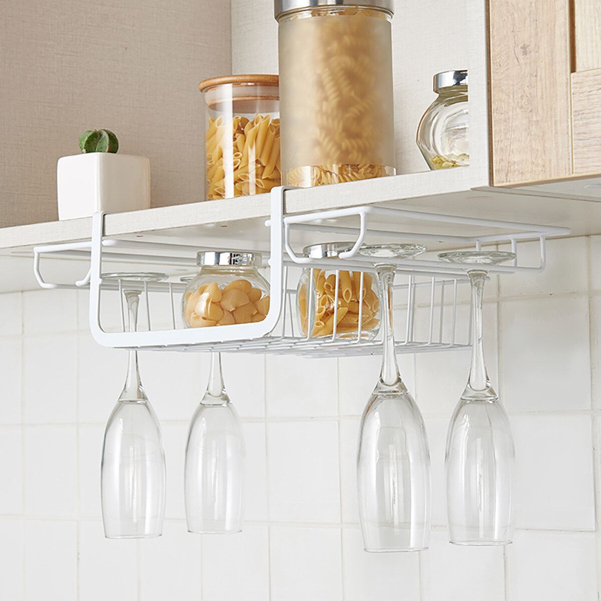Hanging Glass Cup Holder Rack Goblet Stemware Home Bar Mug Storage Shelf