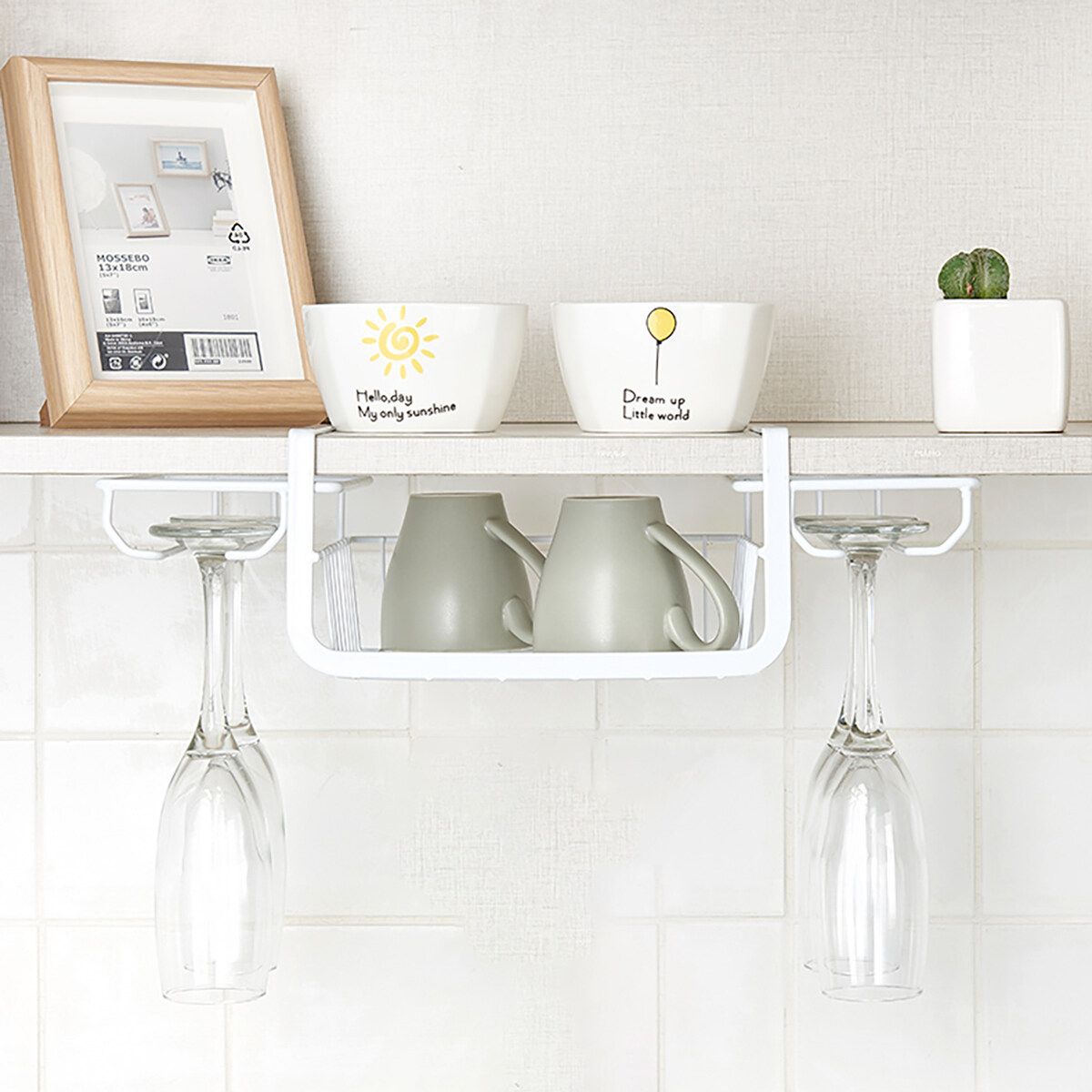 Hanging Glass Cup Holder Rack Goblet Stemware Home Bar Mug Storage Shelf