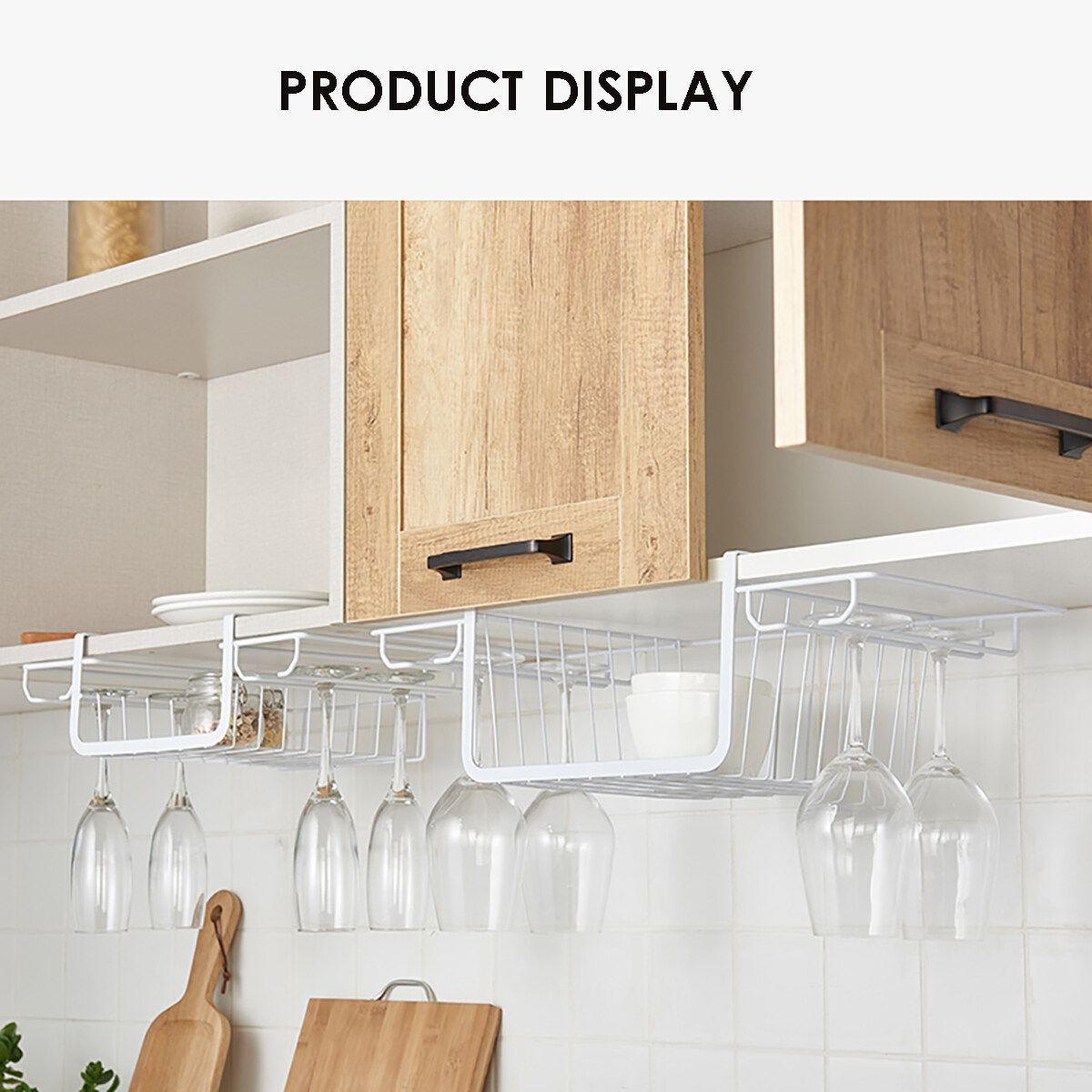 Hanging Glass Cup Holder Rack Goblet Stemware Home Bar Mug Storage Shelf