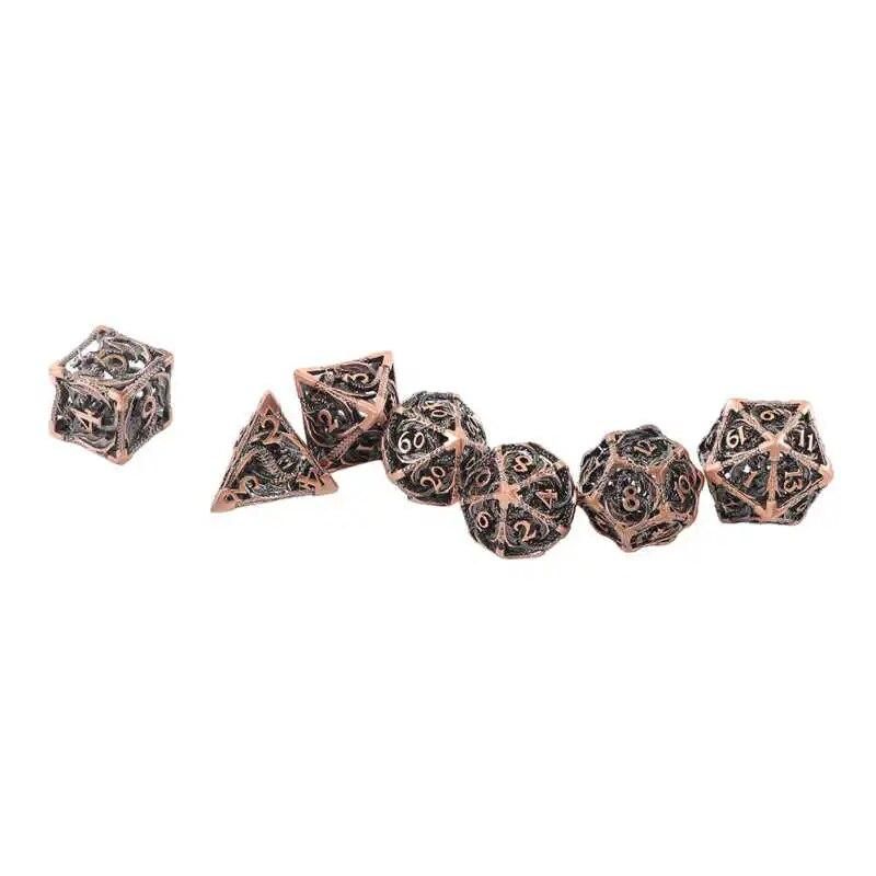 7pcs Board Game Board Game Polyhedral Dice Copper Hollow Dragon Pattern Clear Number High Balance Role Playing Dice Set
