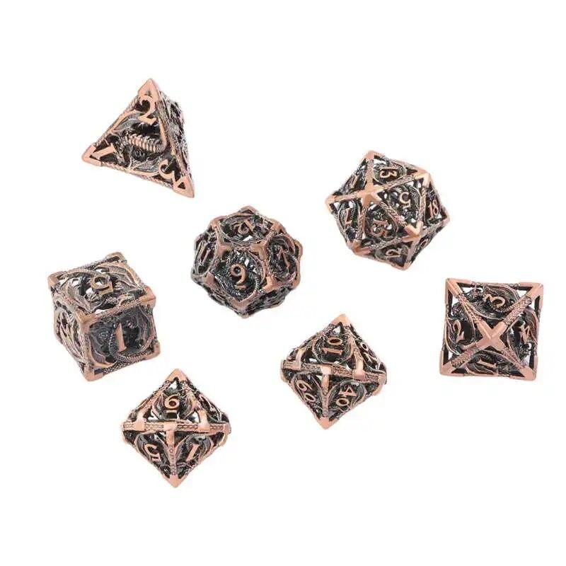 7pcs Board Game Board Game Polyhedral Dice Copper Hollow Dragon Pattern Clear Number High Balance Role Playing Dice Set