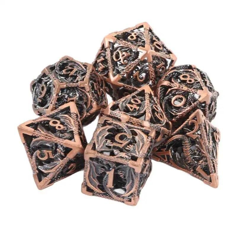7pcs Board Game Board Game Polyhedral Dice Copper Hollow Dragon Pattern Clear Number High Balance Role Playing Dice Set