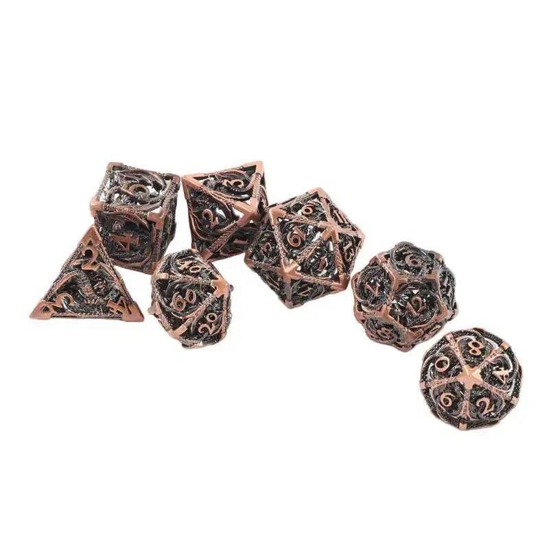 7pcs Board Game Board Game Polyhedral Dice Copper Hollow Dragon Pattern Clear Number High Balance Role Playing Dice Set