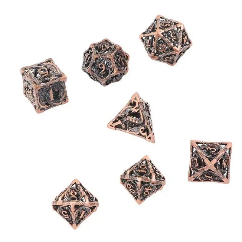 7pcs Board Game Board Game Polyhedral Dice Copper Hollow Dragon Pattern Clear Number High Balance Role Playing Dice Set