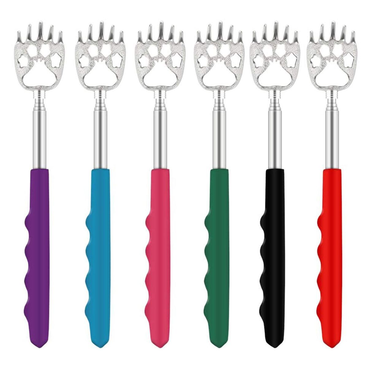 6Pcs Portable Telescopic Back Scratcher Stainless Steel Bear Claw Rubber Handle Relieve Body Itching