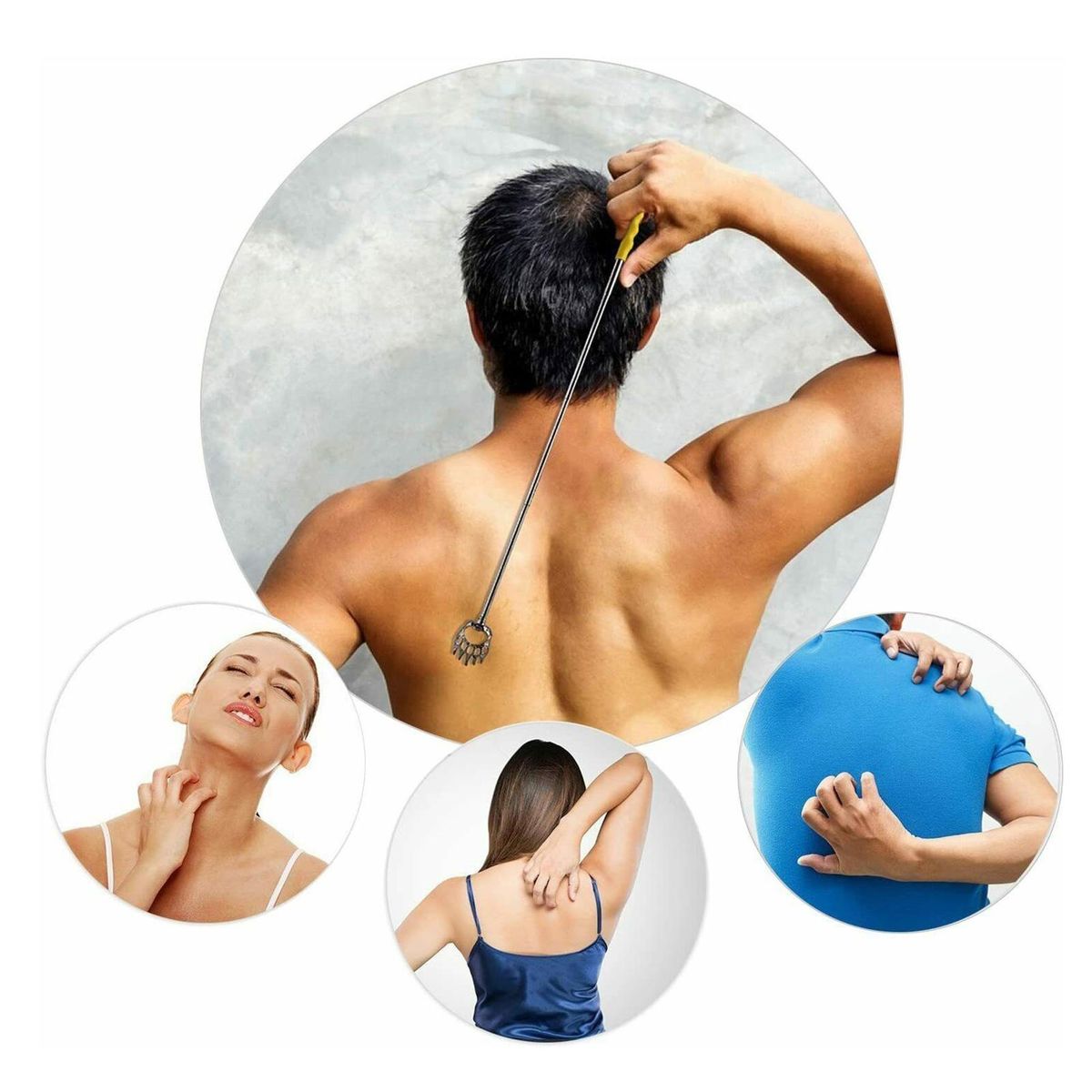 6Pcs Portable Telescopic Back Scratcher Stainless Steel Bear Claw Rubber Handle Relieve Body Itching