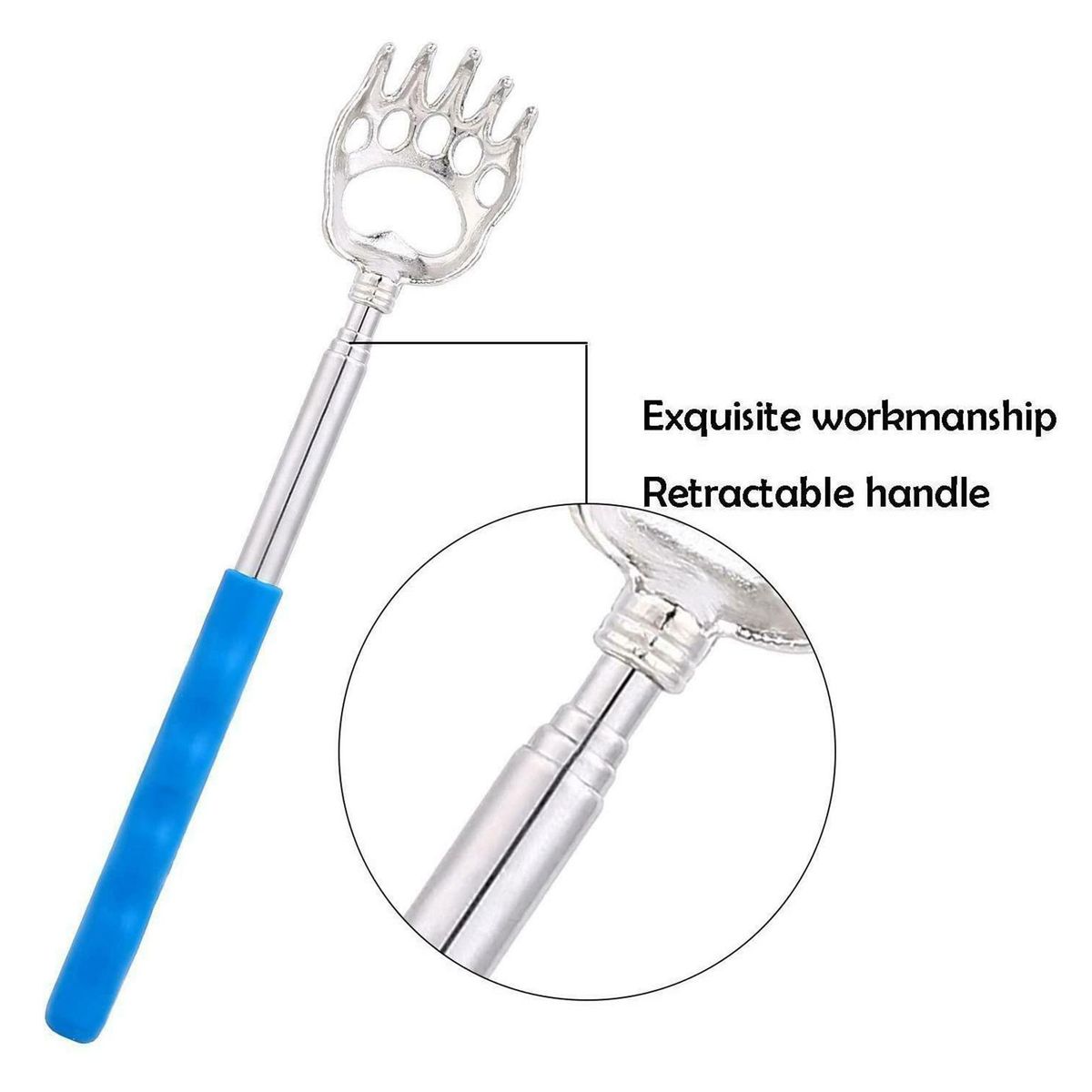 6Pcs Portable Telescopic Back Scratcher Stainless Steel Bear Claw Rubber Handle Relieve Body Itching