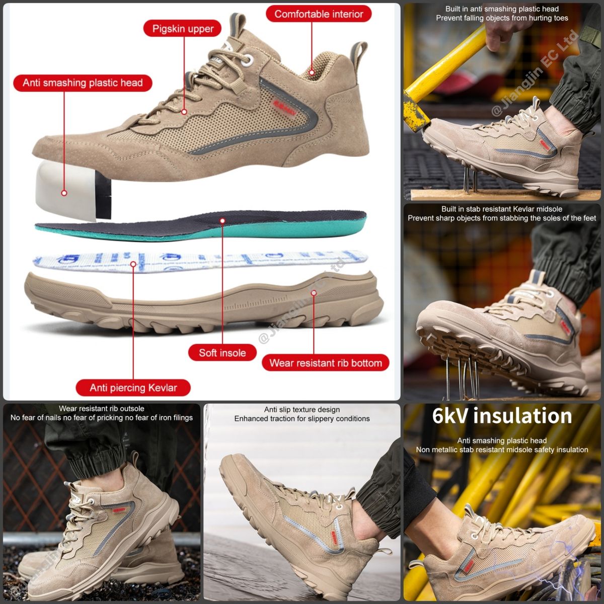 Safety Boots Steel Toe Work Shoes Breathable Leather Upper