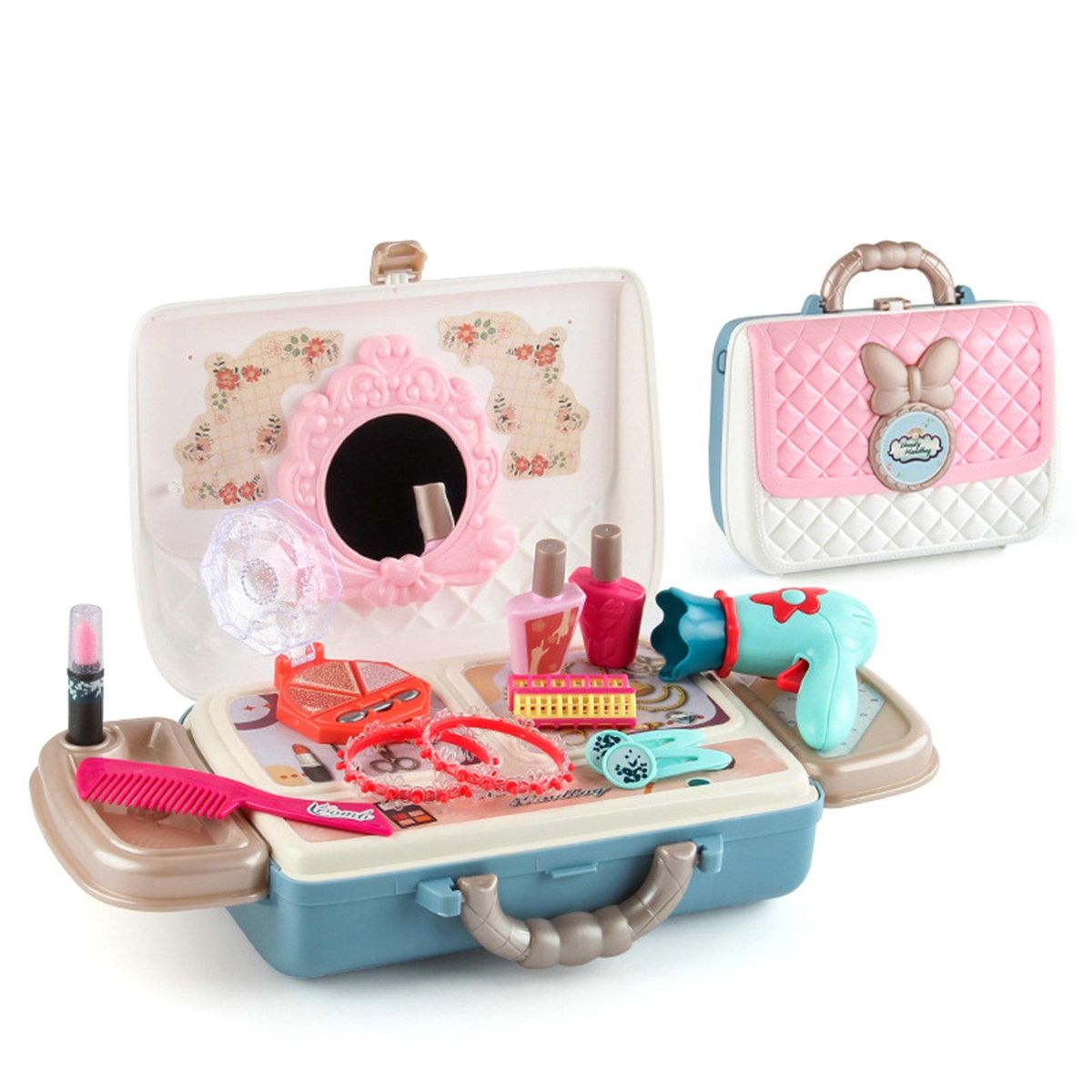 1 Set Mini Dollhouse Toy Pretend Play Toy Kids Makeup Kit Pink