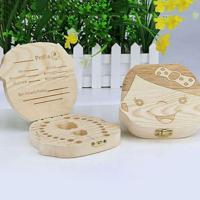 DM Creative Baby Teeth Box Saver Storage Wooden Children Holder Organize-wood