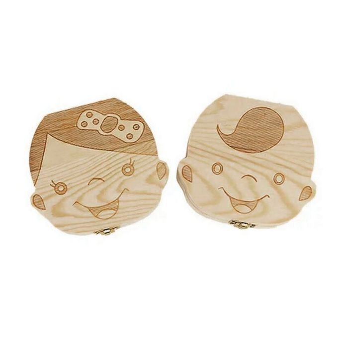 DM Creative Baby Teeth Box Saver Storage Wooden Children Holder Organize-wood