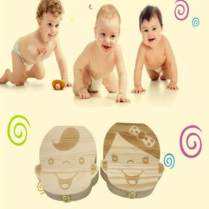 DM Creative Baby Teeth Box Saver Storage Wooden Children Holder Organize-wood