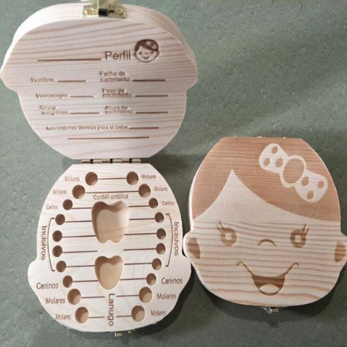 DM Creative Baby Teeth Box Saver Storage Wooden Children Holder Organize-wood