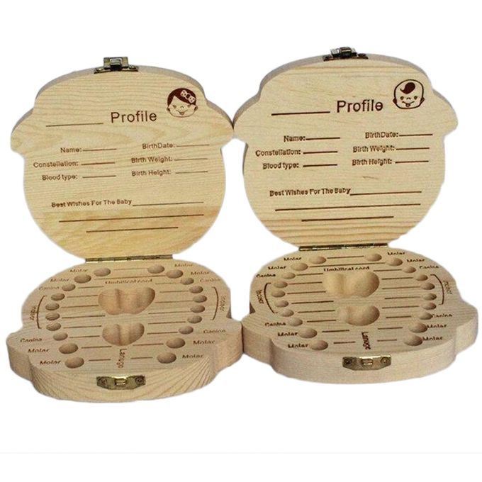 DM Creative Baby Teeth Box Saver Storage Wooden Children Holder Organize-wood