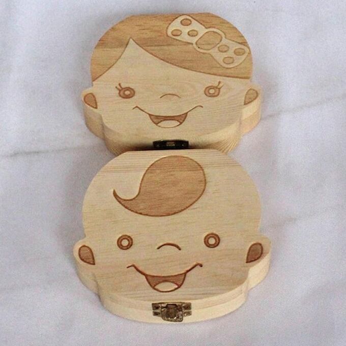 DM Creative Baby Teeth Box Saver Storage Wooden Children Holder Organize-wood