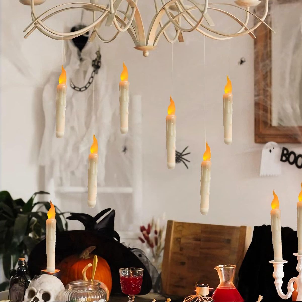 12pcs Floating LED Candles with Remote Control Witch Halloween Decor for Party Supplies Birthday Wedding Indoor Home Classroom Bedroom