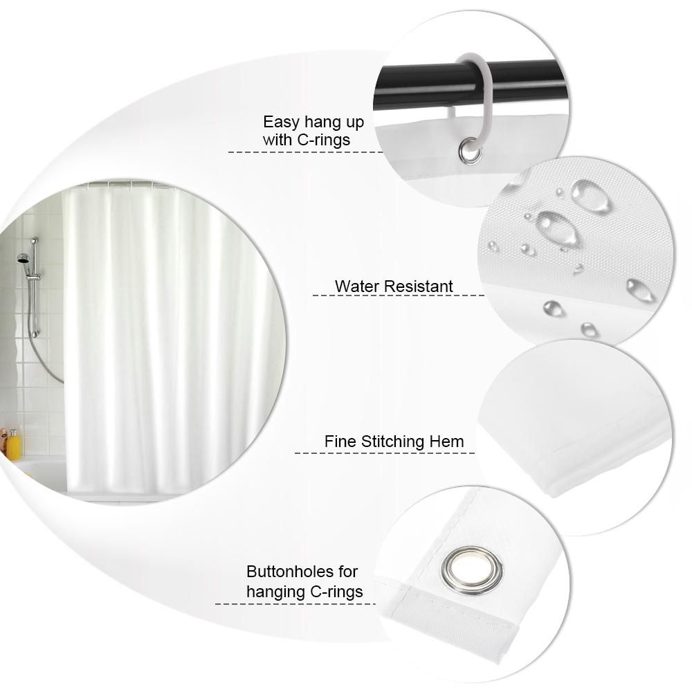 Htovila 72 * 72'' White Polyester Waterproof Mildewproof Shower Curtain Decorative Privacy Protection Bathroom Curtain with 12pcs Hooks