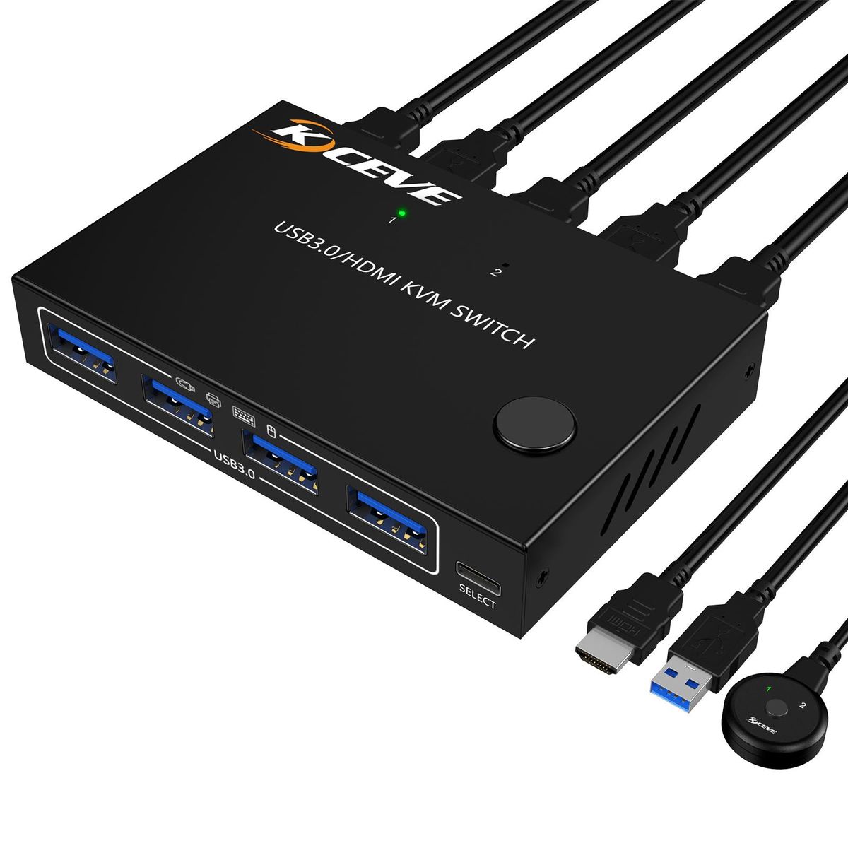 KCEVE KC-KVM201A USB3.0/HD 2 in 1 out KVM Switcher Support up to 3840*2160@60Hz Resolution One-button Switching Wide Compatibility