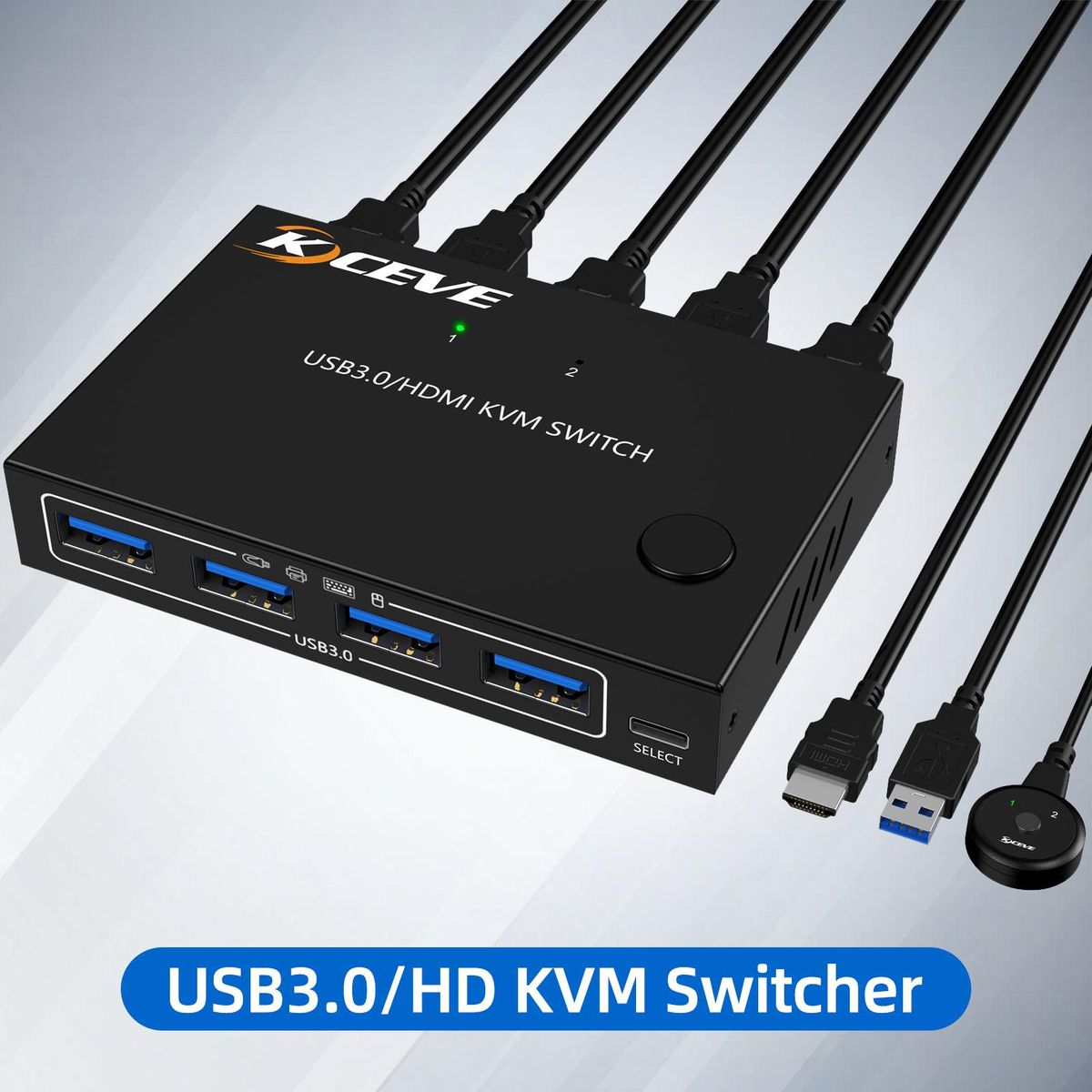 KCEVE KC-KVM201A USB3.0/HD 2 in 1 out KVM Switcher Support up to 3840*2160@60Hz Resolution One-button Switching Wide Compatibility