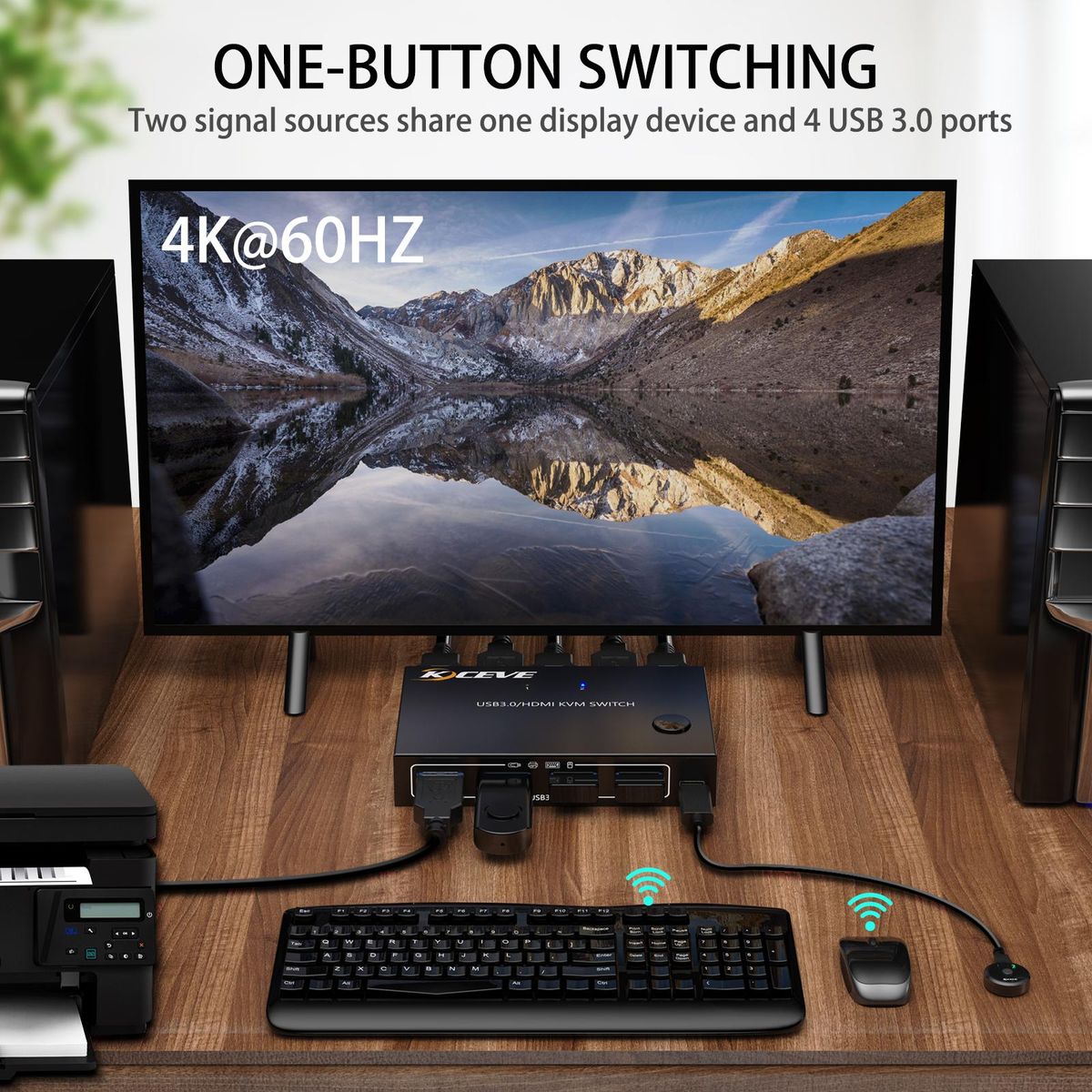 KCEVE KC-KVM201A USB3.0/HD 2 in 1 out KVM Switcher Support up to 3840*2160@60Hz Resolution One-button Switching Wide Compatibility