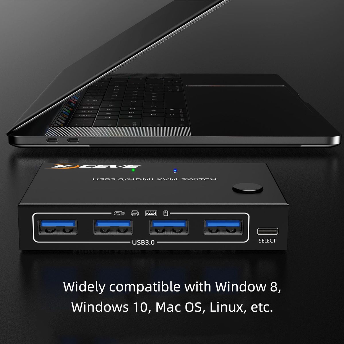 KCEVE KC-KVM201A USB3.0/HD 2 in 1 out KVM Switcher Support up to 3840*2160@60Hz Resolution One-button Switching Wide Compatibility