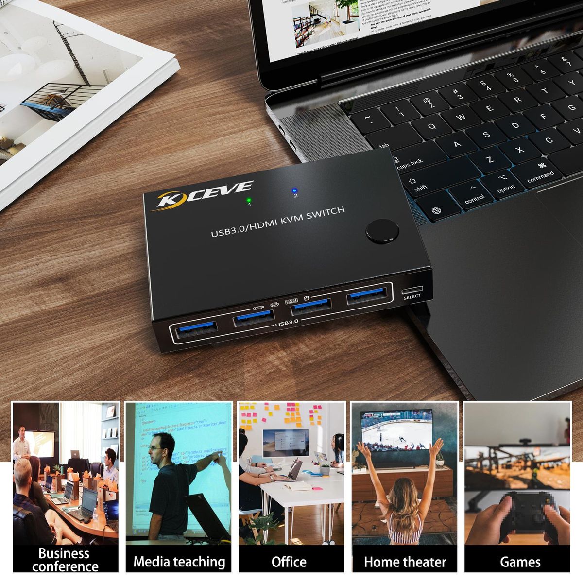 KCEVE KC-KVM201A USB3.0/HD 2 in 1 out KVM Switcher Support up to 3840*2160@60Hz Resolution One-button Switching Wide Compatibility