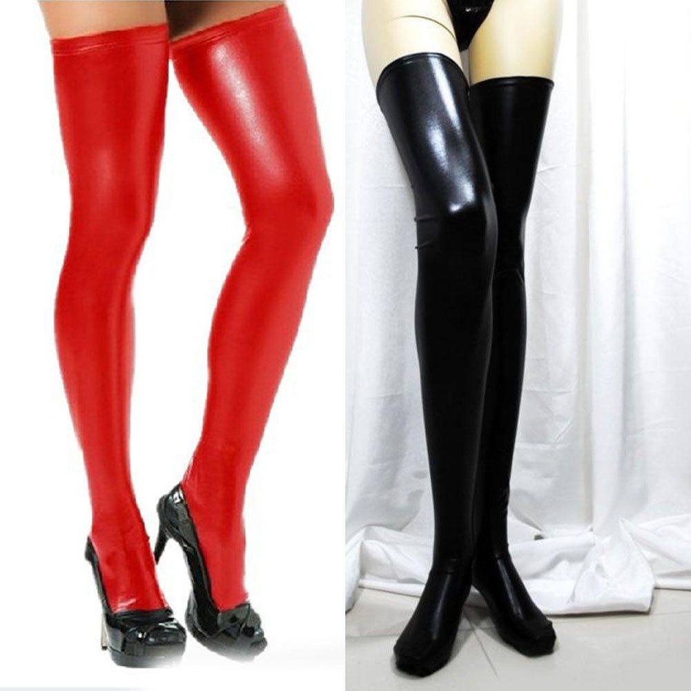 Sexy Women Over Knee Thigh High Tights Stockings Long PU Leather Stockings