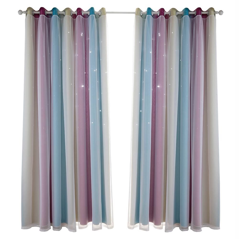 2PCS Star Curtains Blackout High Precision Curtains for Kids Girls Bedroom Living Room Colorful Double Layer Star Window Curtains