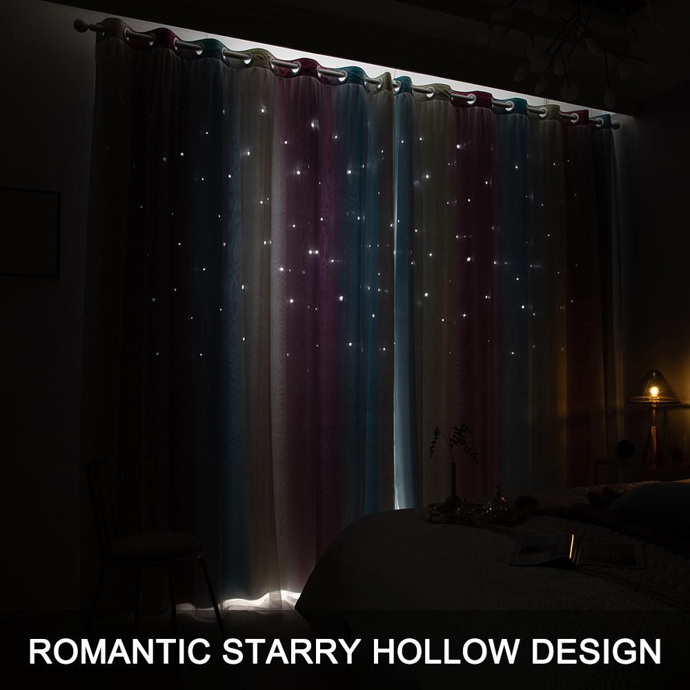 2PCS Star Curtains Blackout High Precision Curtains for Kids Girls Bedroom Living Room Colorful Double Layer Star Window Curtains