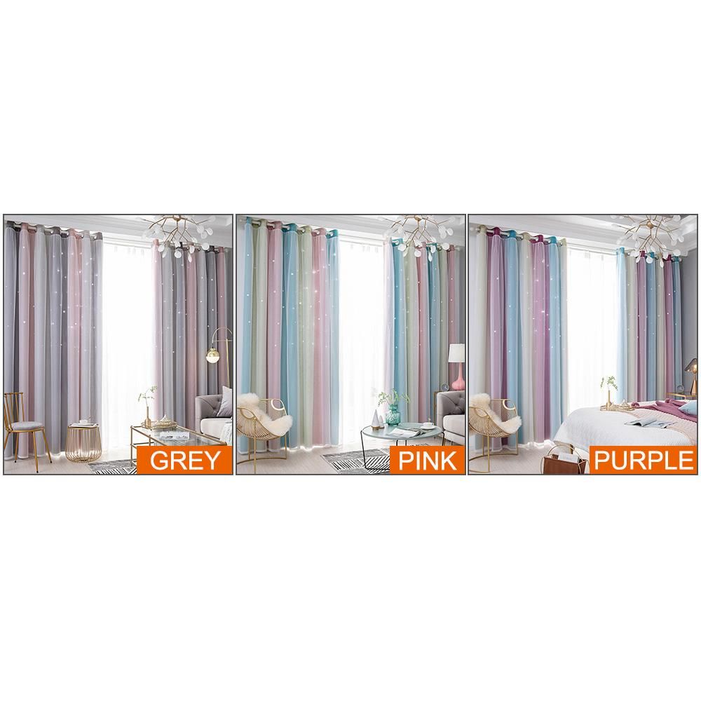 2PCS Star Curtains Blackout High Precision Curtains for Kids Girls Bedroom Living Room Colorful Double Layer Star Window Curtains