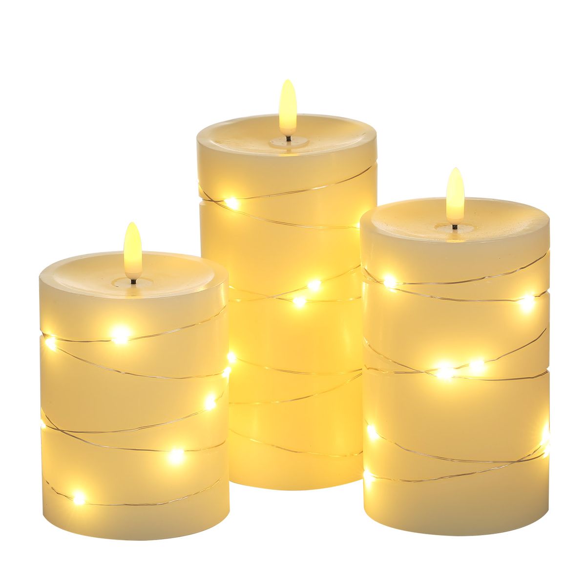 3PCS Flameless Candle Lights With Twisted String Lights Kit