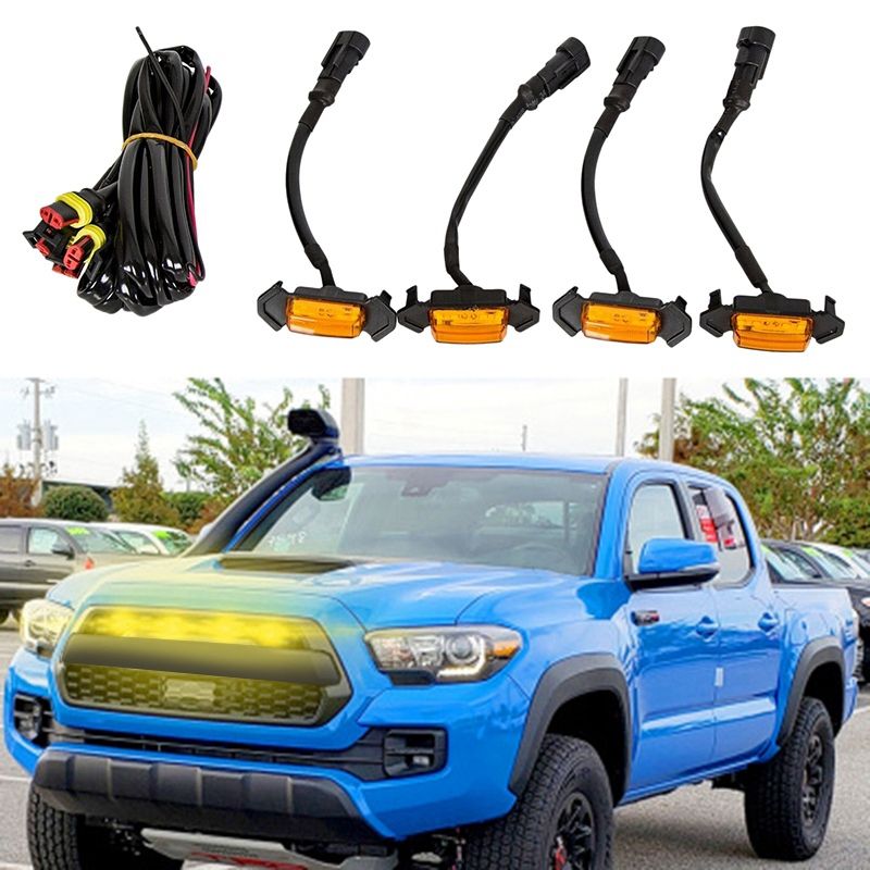 Set Of 4 Grille Amber Led Lights Kit For Toyota Tacoma Trd