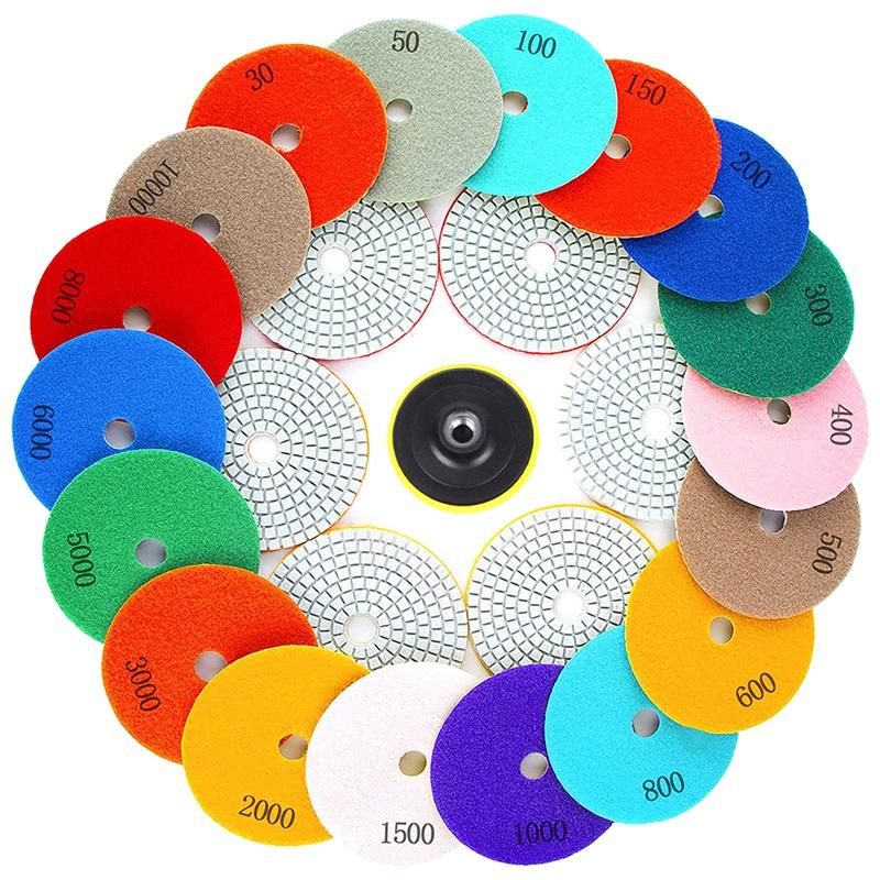 4 Inch Diamond Polishing Pads with M10 Backer Pad, 18PCS