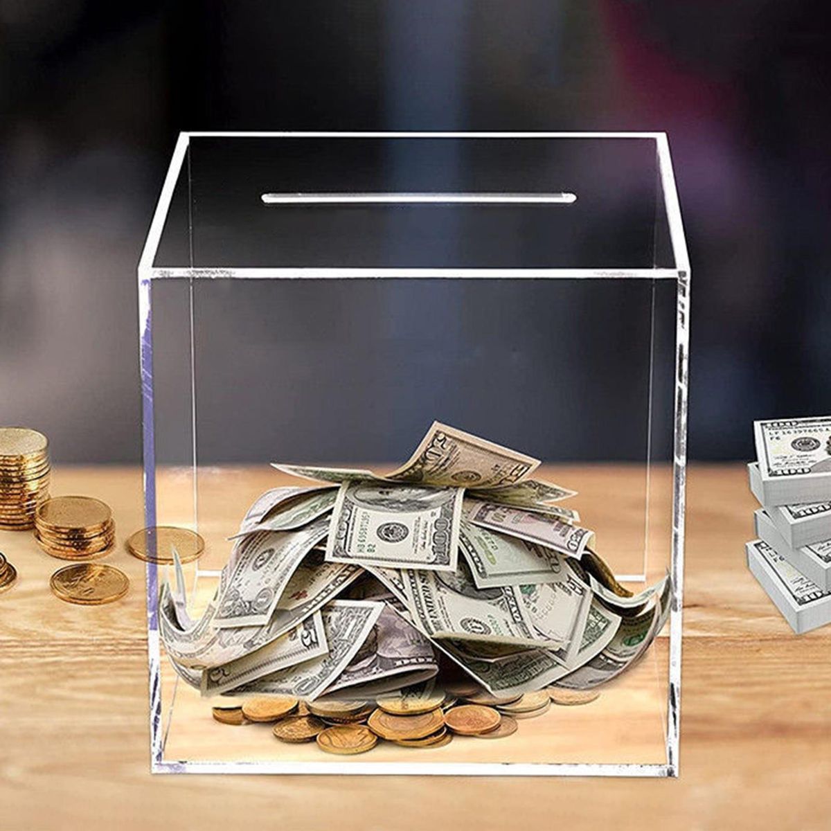 Coins Banknotes Box Transparent Acrylic Coins Money Box Transparent