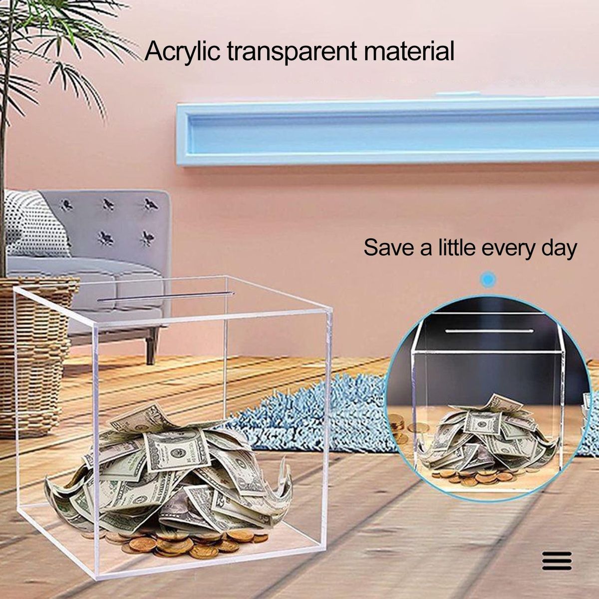 Coins Banknotes Box Transparent Acrylic Coins Money Box Transparent