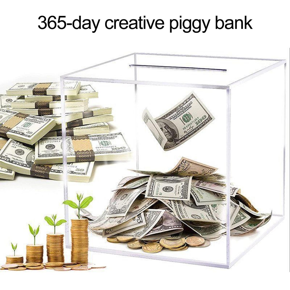 Coins Banknotes Box Transparent Acrylic Coins Money Box Transparent