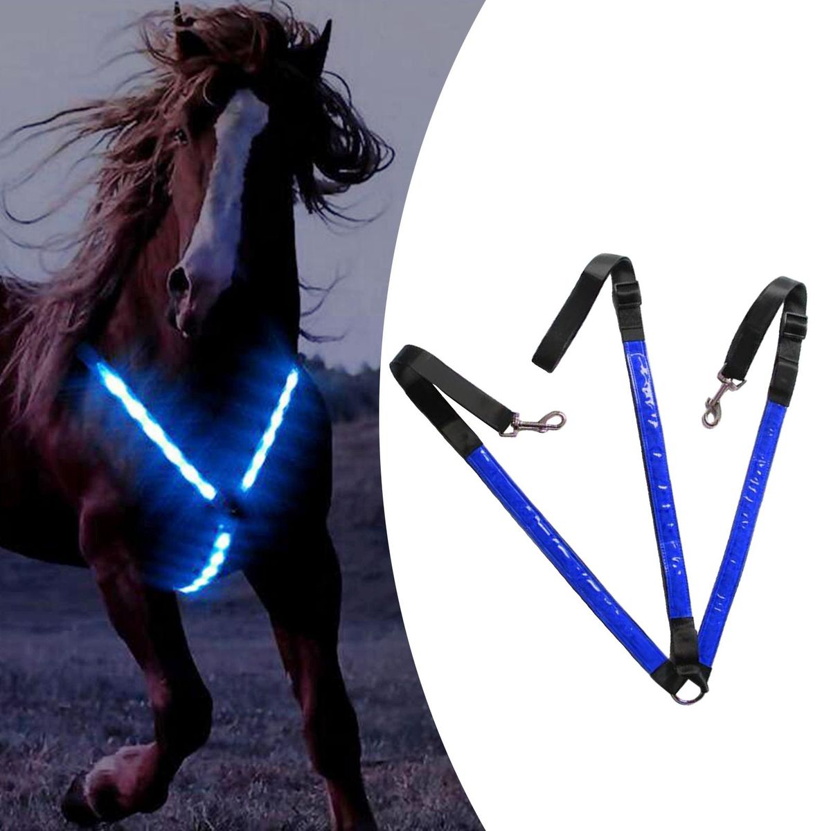 LED Horse Collar Breastplate Hi-Visible Saddle Halter For Blue