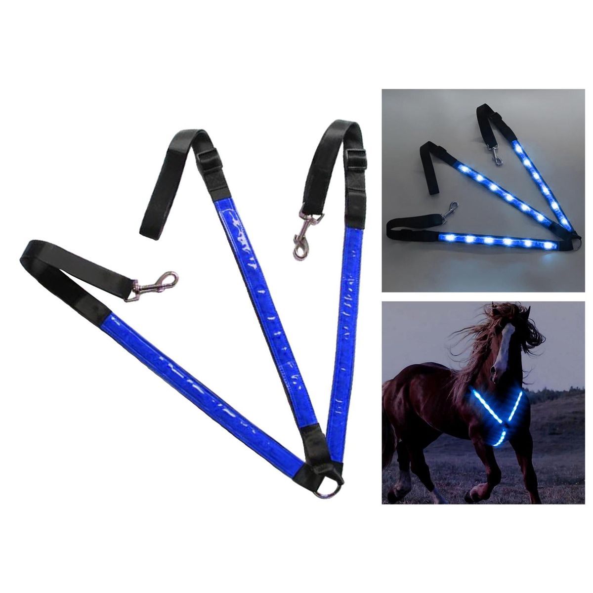 LED Horse Collar Breastplate Hi-Visible Saddle Halter For Blue