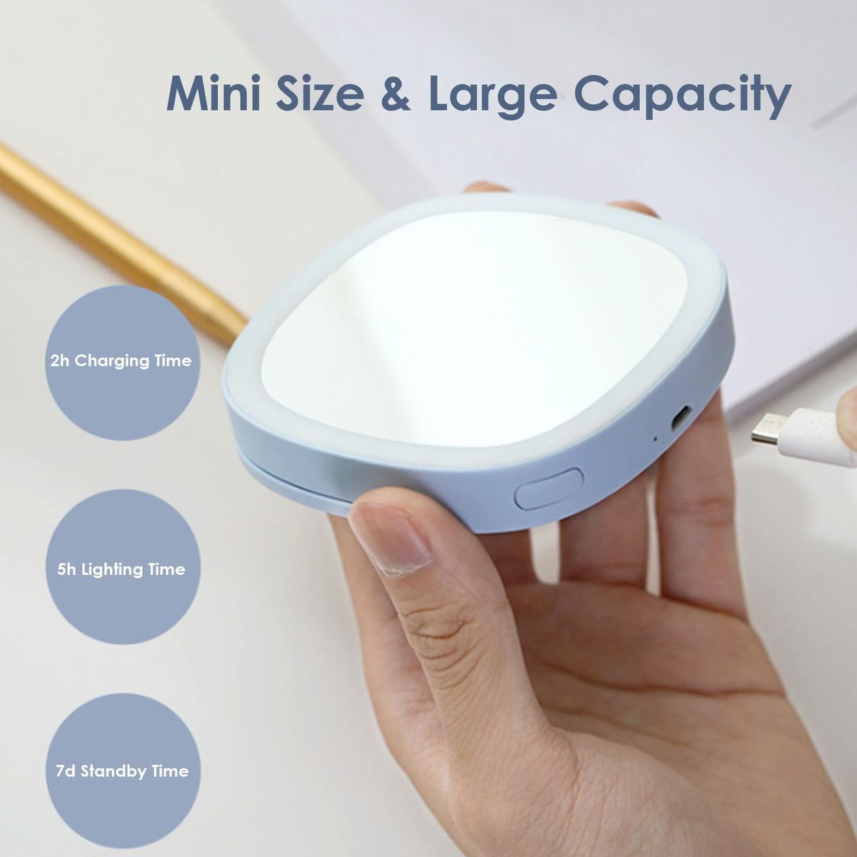 Portable Makeup Vanity Mirror with Light Mini Compact Rechargeable Dimmable Leds Light Cosmetics Mirror
